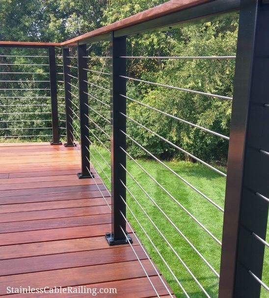 wood deck railing ideas Black Aluminum Cable Railing 2