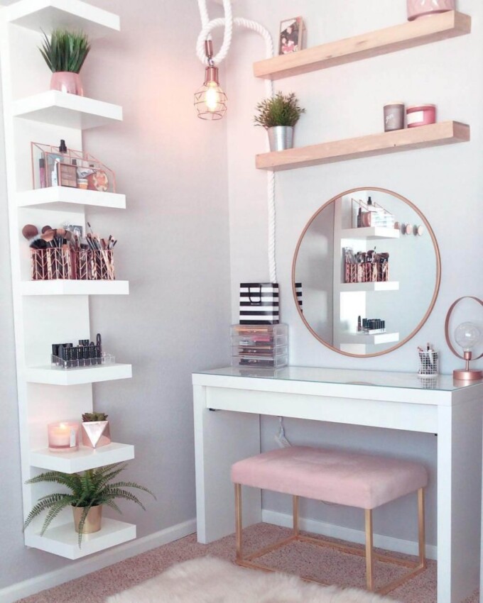Cute Makeup Room Ideas Pink and Rose Gold Vanity