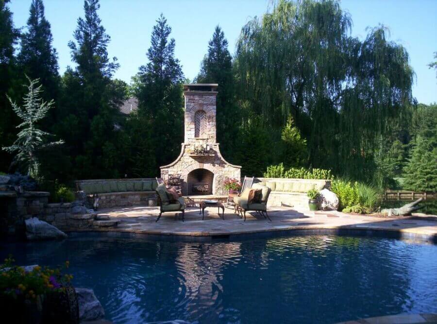 Outdoor Fireplace Design Ideas Swimming Pool with Fireplace