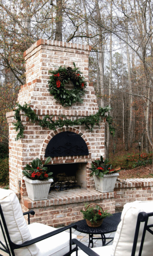 Outdoor Fireplace Ideas with Brick Outdoor Fireplace with Christmas Décor