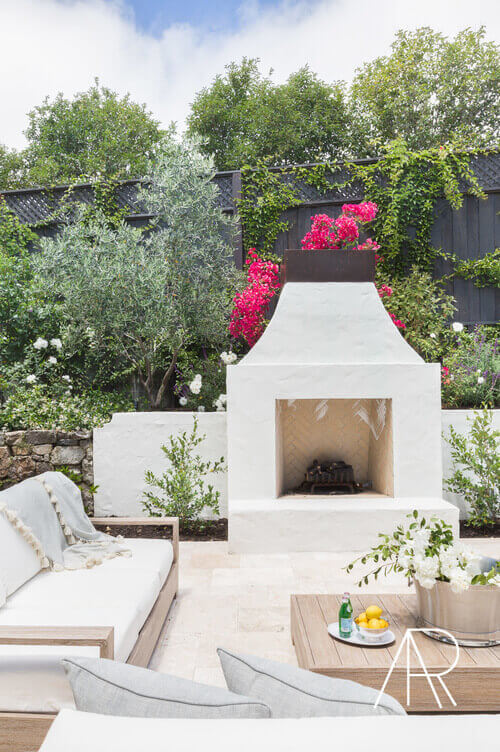 Outdoor Fireplace Seating Ideas White Stucco Fireplace