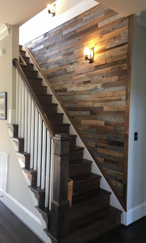 basement stair ideas photos Wood Strips Basement Stairway