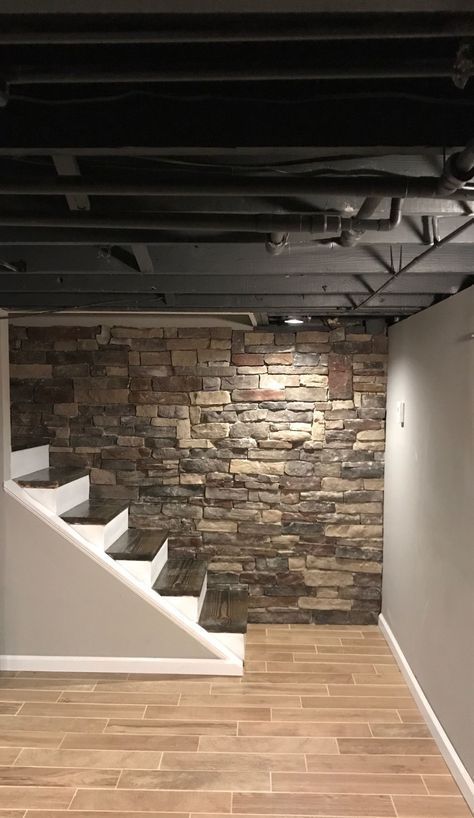 basement-stair-lighting-ideas Basement Stair Ideas Basement Stairs with Stone Wall