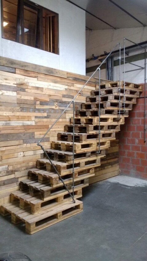 ideas for staircase wall decor Pallet Stairway Wall Decor