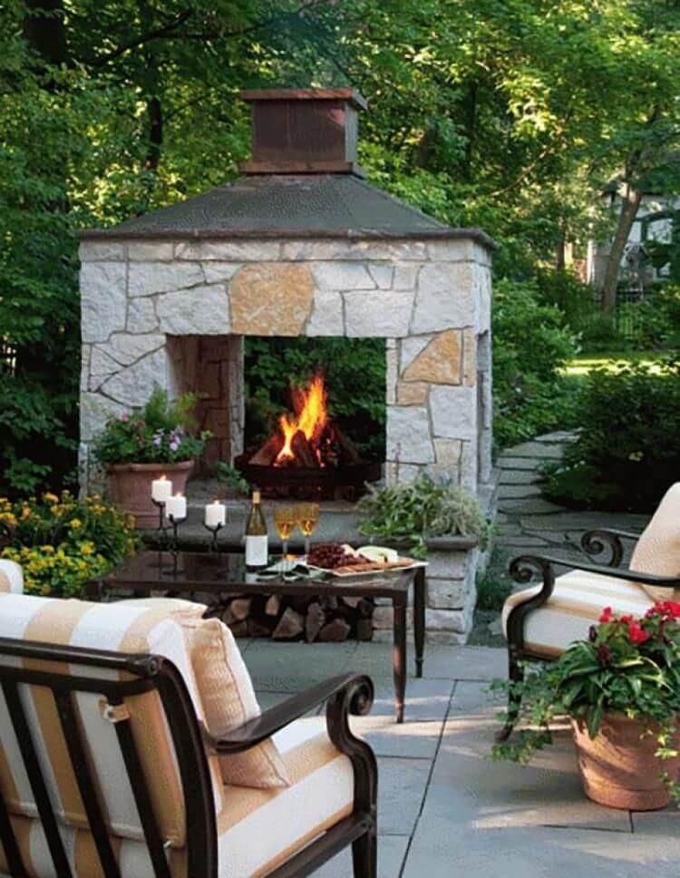 outdoor fireplace ideas stone Comfy Outdoor Patio with Fireplace