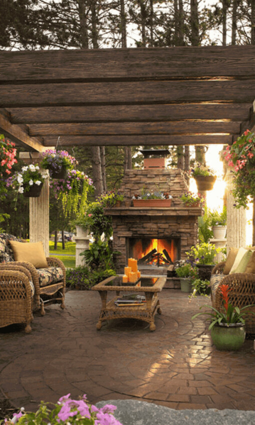 patio outdoor fireplace ideas Pergola Outdoor Fireplace