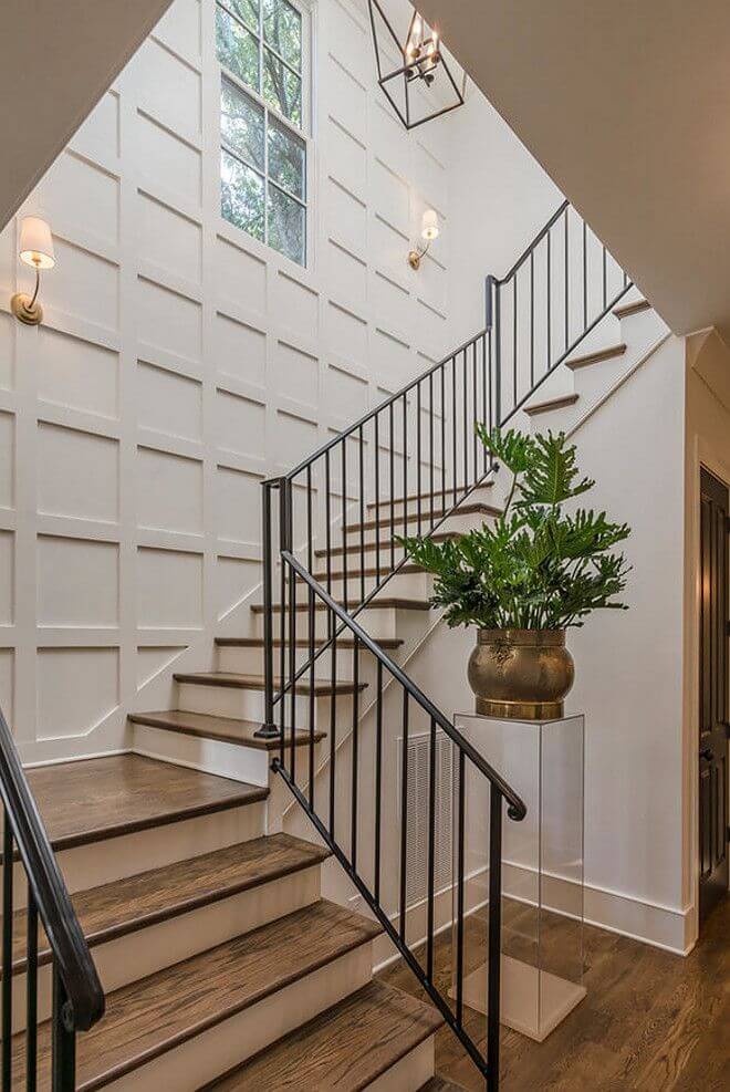 staircase wall decor idea Board & Batten Grid on The Stairwell Wall